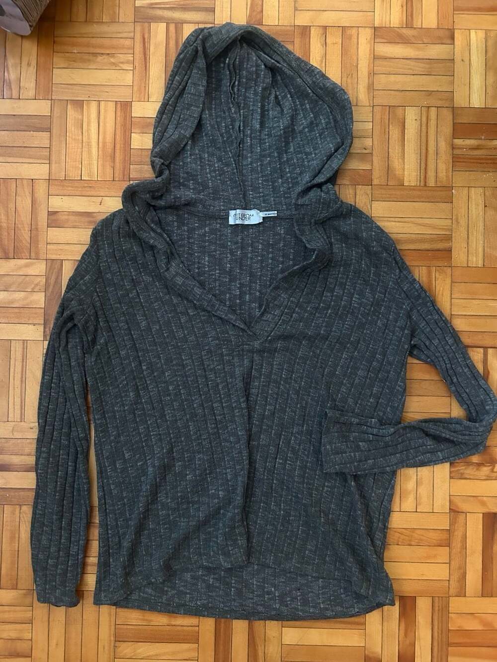 Out From Under Ribbed Knit V-Neck Long Sleeve Hoodie